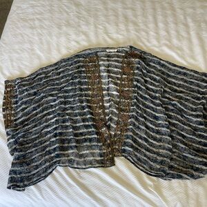 Soft Surroundings Sheer Navy Stripe Gold Beaded sequin cardigan top